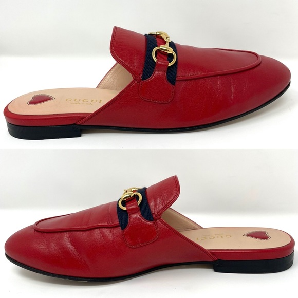 Gucci Princetown Mules in Hibiscus Red with Web Stripe Size 36.5 Size 6.5 - Picture 9 of 16
